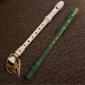 Yamaha Resin Recorders- Lime Green Rainbow Soprano and Ivory Soprano